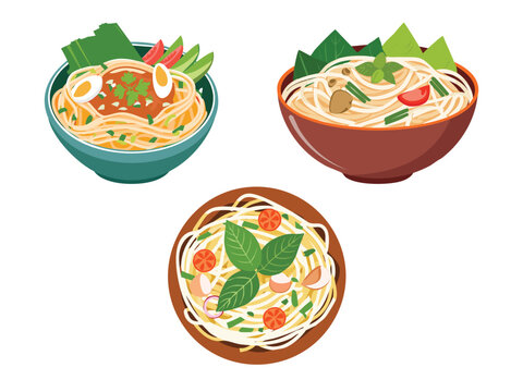 vector illustration of a filipino food Pancit Bihon (Rice Vermicelli Noodles with Vegetables and Meat)