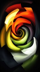 A vibrant, swirling abstract design featuring a gradient of colors creating a dynamic effect.