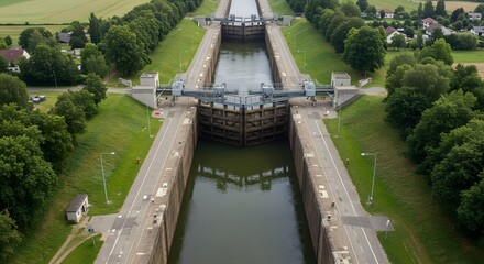Fototapeta premium Canal Lock Aerial View