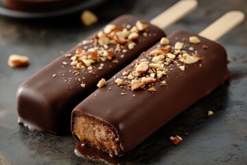 Chocolate ice cream bars topped with nuts
