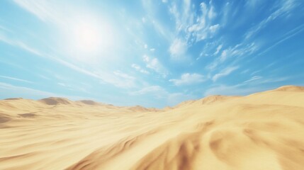 Fototapeta premium Serene desert landscape with golden dunes under a clear azure sky