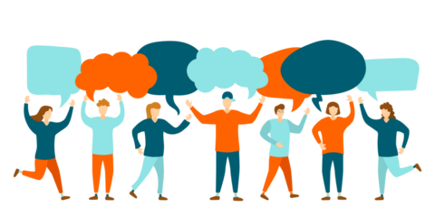 png public crowd watching speaker from back in cartoon style with woman and man sitting at business seminar performance or group training on white background with vector people and chairs

