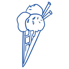 Hand-drawn ice cream illustration in blue color. Part of big Mediterranean collection, perfect for product, event, party, wedding design or menu