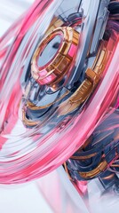 Abstract design featuring intricate mechanical components in vibrant colors.