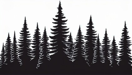 Obraz premium Forest woods trees vector illustration for logo - Black silhouette of spruce or fire, isolated on white background
