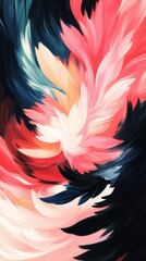 A vibrant abstract design featuring swirling colors of pink, red, and black.