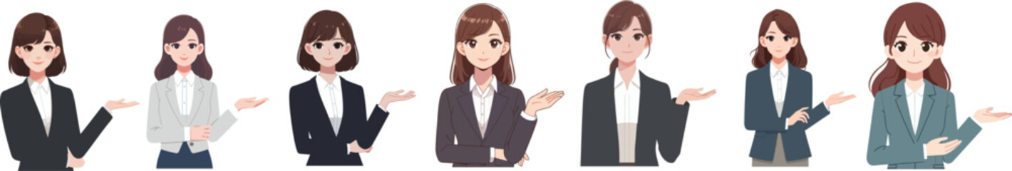 vector set of business man and business woman gesture presentation