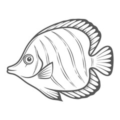 Threadfin Butterflyfish Line Art Illustration