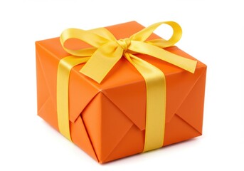 Obraz premium Orange gift with yellow ribbon on white background