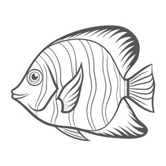 Majestic Angelfish Outline Illustration, Pomacanthus Navarchus