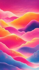 A vibrant, abstract landscape of colorful, flowing hills and gradients.