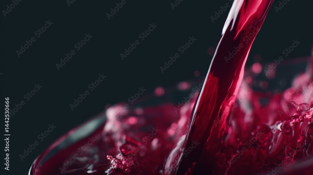 Aufkleber a stream of rich crimson liquid flows into a clear glass, showcasing vibrant textures and dynamic mo