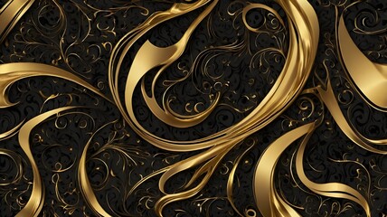 Elegant Black and Gold Swirl Background &ndash; Luxury Ornamental Abstract Design