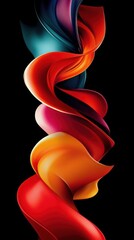 A vibrant swirl of colorful shapes on a black background, creating a dynamic visual effect.