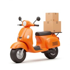Orange scooter with boxes delivery on white background