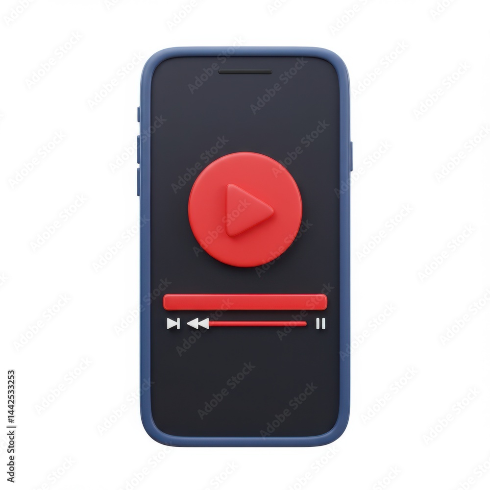 Poster smartphone with video player interface on white background