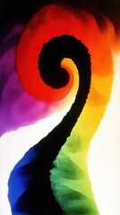 A swirling, colorful abstract design featuring a spiral shape with vibrant gradients.