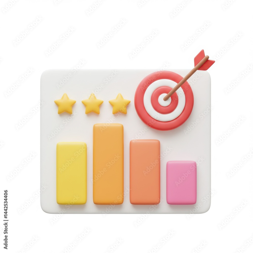 Poster graph with stars and target on white background
