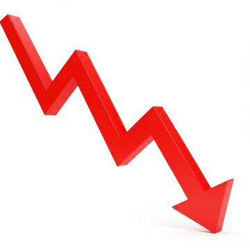 Red arrow trending downwards on white background