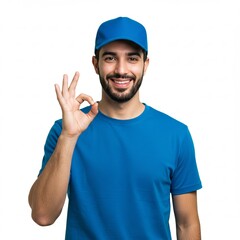 Fototapeta premium Happy Delivery Man Showing OK Sign Fast, Reliable Service Guaranteed