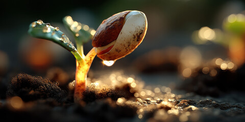An engaging representation of young plant growing with morning dew, ideal for creative, commercial, or editorial purposes.