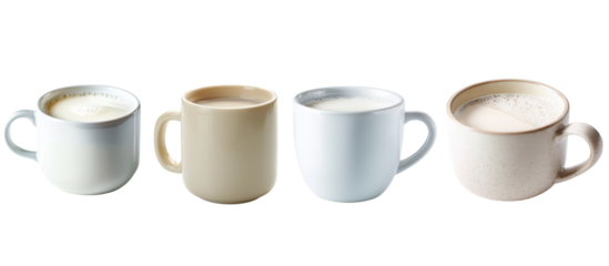 Four Mugs Of Coffee isolated on a transparent background