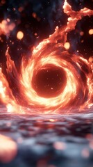A swirling vortex of fiery energy against a dark background, suggesting a cosmic phenomenon.