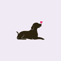 Sitting dog design with heart icon on nose