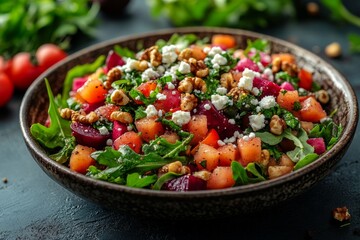 Beetroot, melon salad with feta & walnuts
