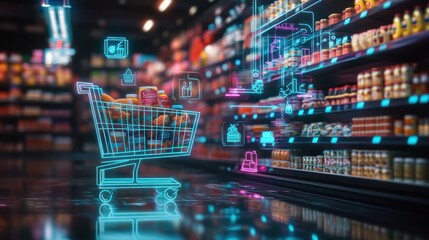 Smart Grocery Shopping AI-powered cart in supermarket