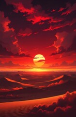 Dramatic Desert Sunset with Fiery Red Sky and Rolling Sand Dunes Phone Wallpaper

