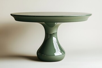 Modern, round, olive-green table