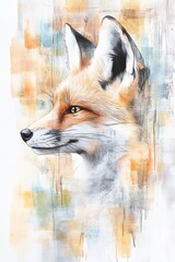 Obraz premium A Stunning Watercolor Portrait Showcasing the Vibrant Fur and Ears of a Fox in Its Natural Habitat