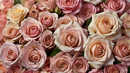 A beautiful bouquet of pink and white roses, symbols of love and romance, creates a floral scene perfect for a wedding celebration or a Valentine's gift, showcasing the beauty of nature's blossoms