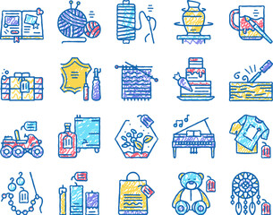 Diy Crafts Handmade set Icons hand drawn