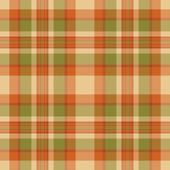 Slim seamless vector texture, customized check pattern textile. American fabric tartan background plaid in orange and yellow colors.