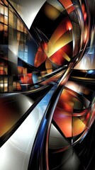 Abstract digital artwork featuring swirling shapes and vibrant colors.