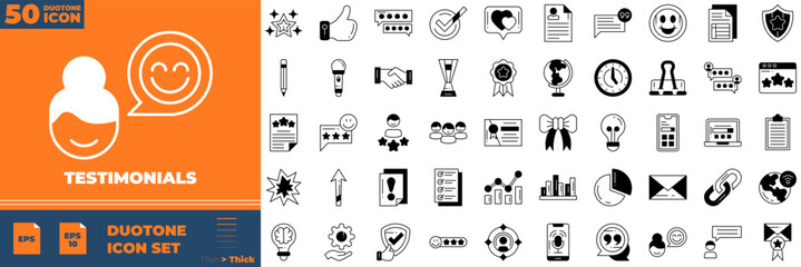 Testimonials Duotone Editable Icons set. Vector illustration in modern thin duotone style of testimonials icons: costumer, service, review, etc