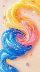 A vibrant swirl of colorful, glossy textures with sparkling elements and bubbles.