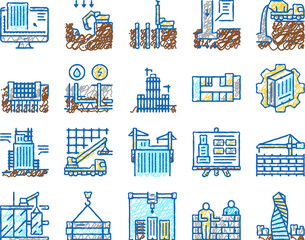Obraz premium Building Construction set Icons hand drawn