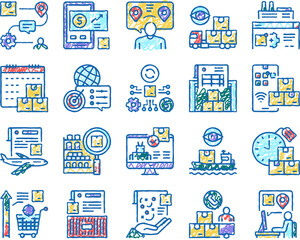 Supply Chain Management System Icons hand drawn
