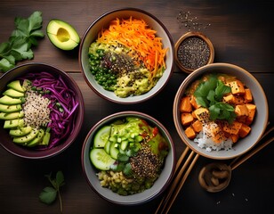 Drei vegane Bowls – asiatisch, mediterran und orientalisch