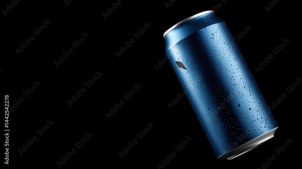 Leinwandbilder frosted beverage can with condensation droplets is angled to showcase logo placement and metallic fi