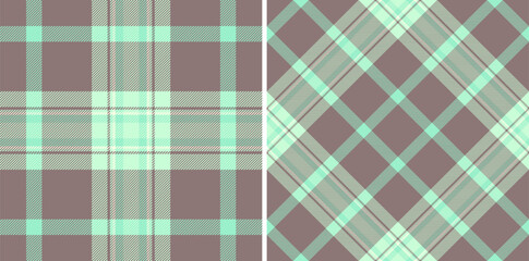 Elegant pastel mint and taupe plaid patterns.  Two seamless designs classic and diagonal checks. Ideal for fashion, textile, web design, and stationery. Evokes feelings of calm and sophistication.