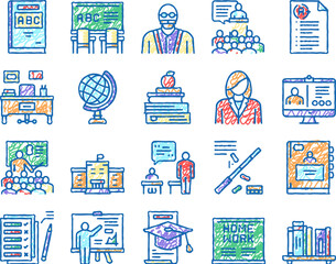 Teacher Education set Icons hand drawn