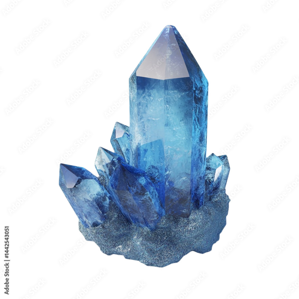 Poster stunning blue crystal cluster with sharp points and textured base a captivating image