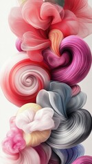 A vibrant composition of swirling, colorful forms resembling abstract fabric or smoke.