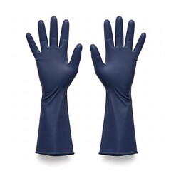 Obraz premium Pair of long dark blue rubber gloves, isolated on white background