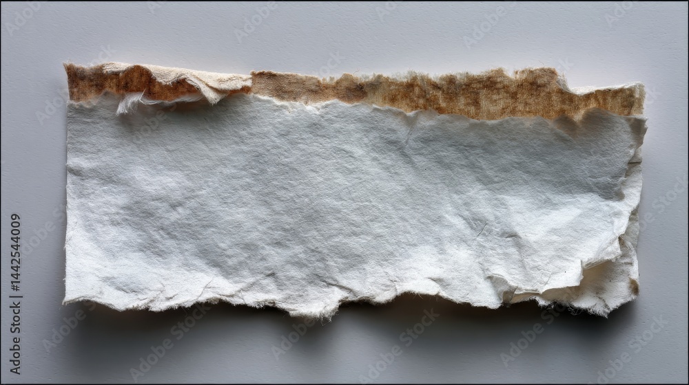 Aufkleber Torn paper edge displays intricate fibers and color variations against a smooth, unobtrusive background, ideal for creative designs and copy space use