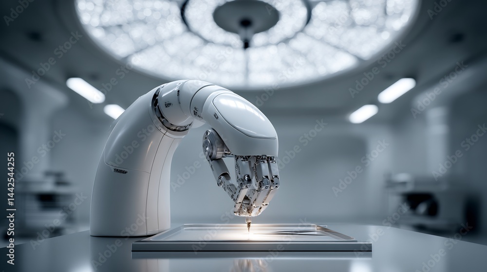 Poster advanced robotics precision: an image of robotic arm and advanced medical device